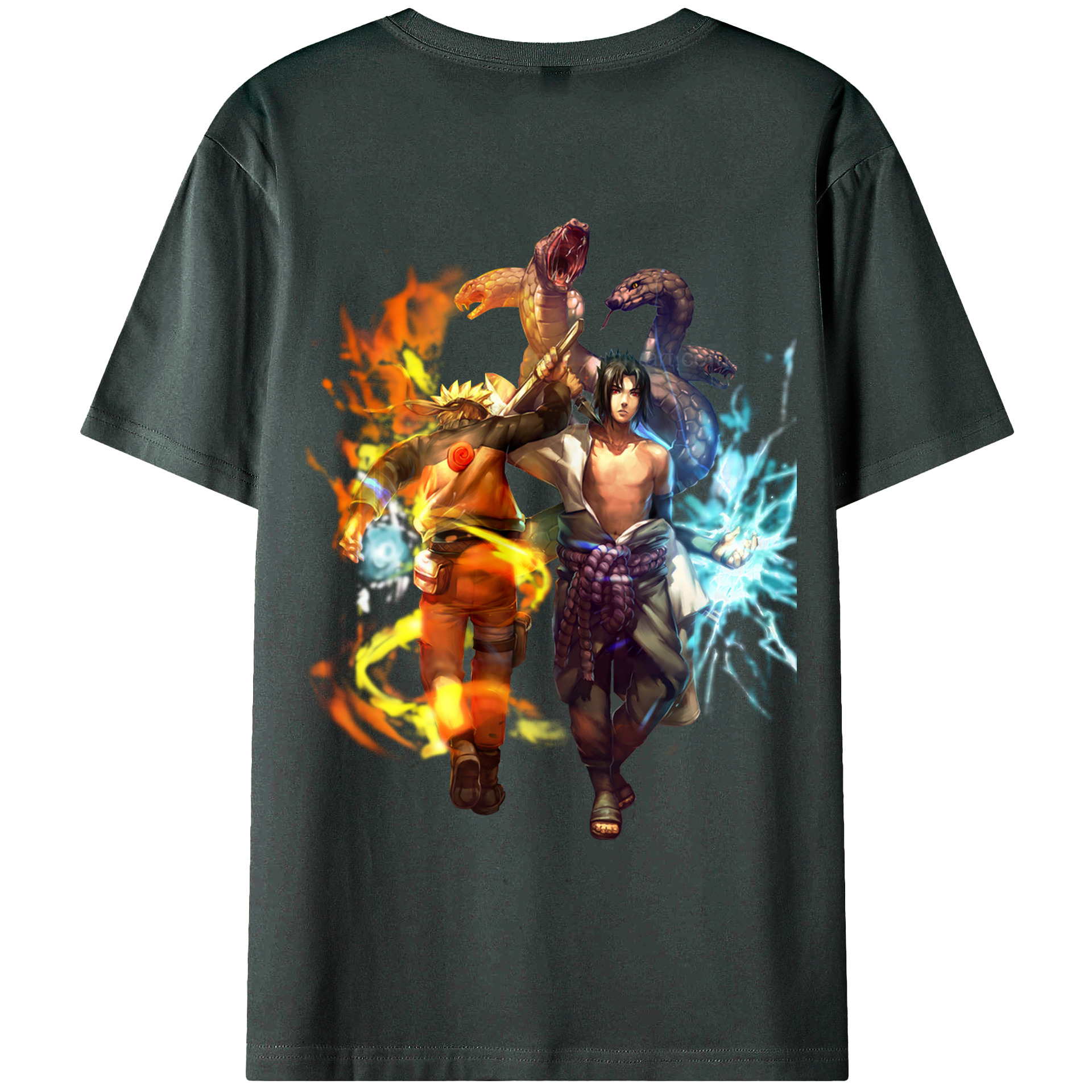 （画像用） NARUTO -ナルト- うちは サスケ Uchiha Sasuke 綿100％ メンズ半袖Tシャツ（バックプリント） 通気性
